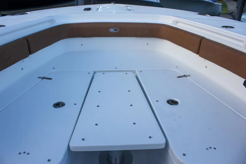 Slide: The Image of 2026 Sea Hunt Gamefish 28 Forward Seating, spacious deck with cushioned seating. - 49