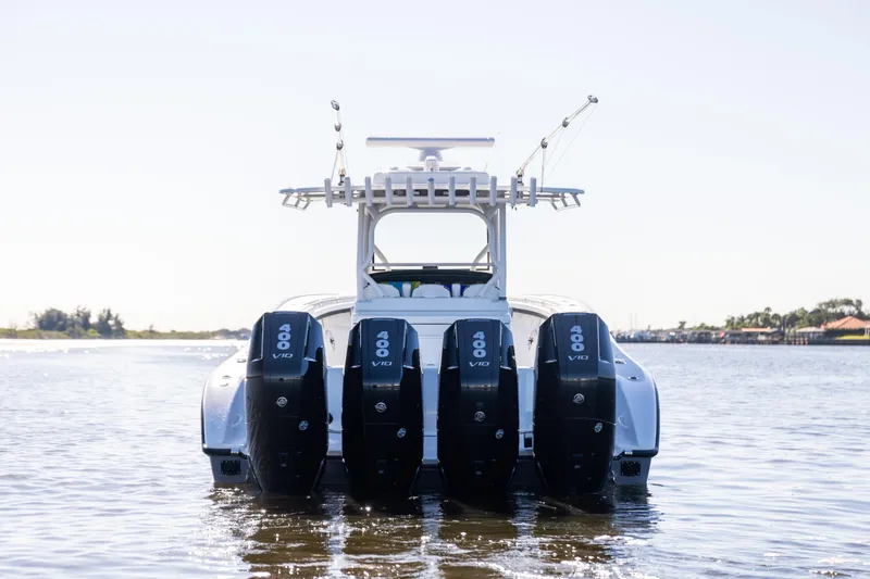 Slide: The Image of 2024 Yellowfin 39 Offshore boat with four powerful 400 V10 engines on the water. - 5