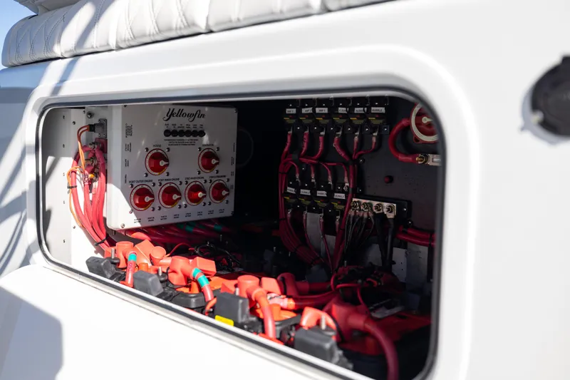 Slide: The Image of Electrical system of 2024 Yellowfin 39 Offshore boat, featuring wiring and control panel. - 52