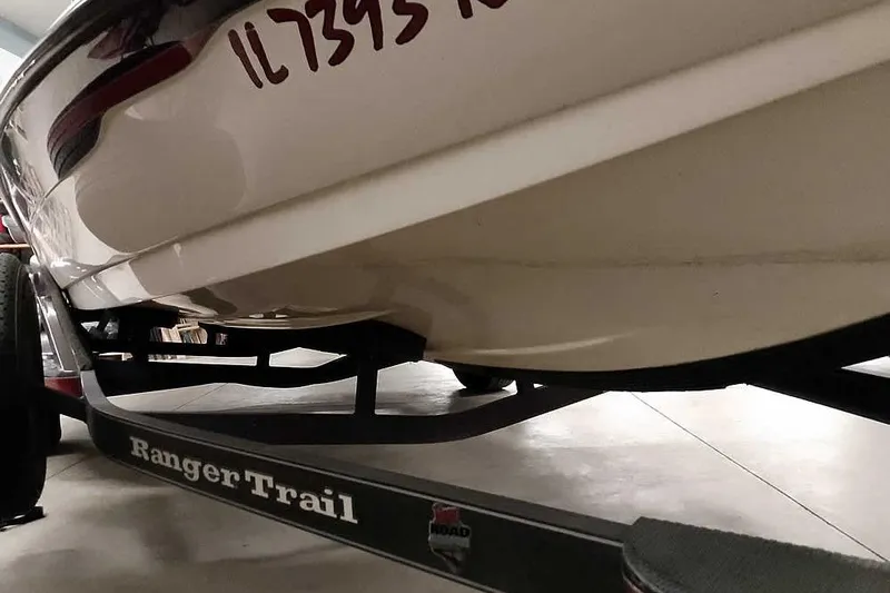 Slide: The Image of 2005 Ranger 185 VX boat on RangerTrail trailer in a garage. - 7