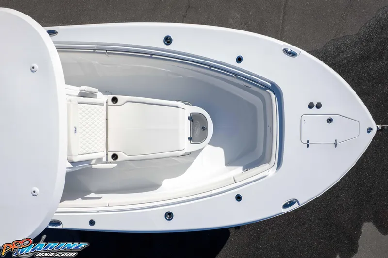 Slide: The Image of 2026 Sea Hunt Gamefish 28 Coffin Box boat, aerial view of bow and seating area. - 40