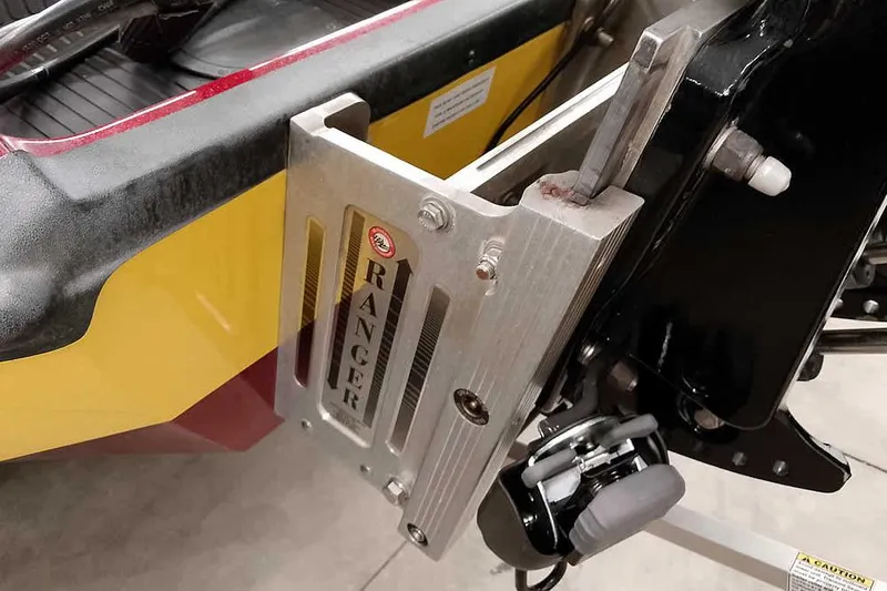 Slide: The Image of 2008 Ranger Z520 Comanche boat transom with metal bracket detail. - 13