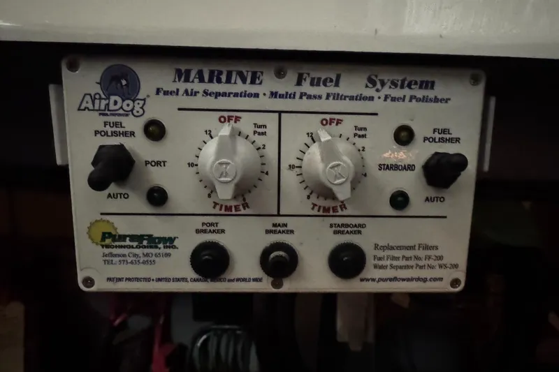 Slide: The Image of Marine fuel system control panel on a 2000 Sea Ray 460 Sundancer boat. - 38