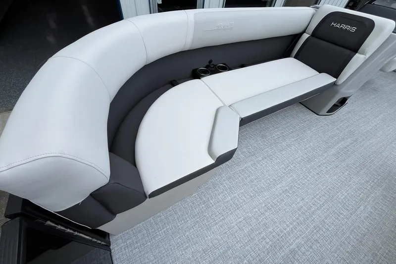 Slide: The Image of Luxurious seating on 2026 Harris Cruiser 230 boat, featuring sleek design and comfortable upholstery. - 11