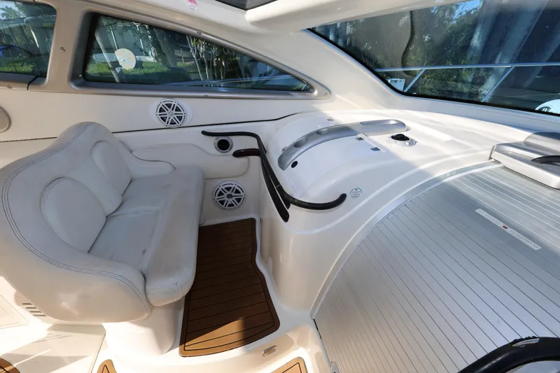 Slide: The Image of Luxurious interior of 2007 Cranchi Mediterranee 50 HT yacht with white seating and wood accents. - 14