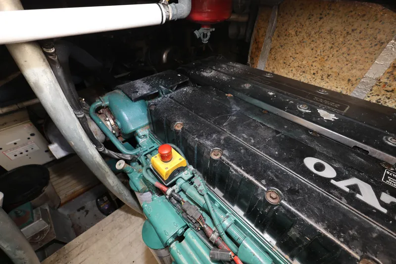 Slide: The Image of Engine compartment of 2007 Cranchi Mediterranee 50 HT yacht, featuring detailed mechanical components. - 31