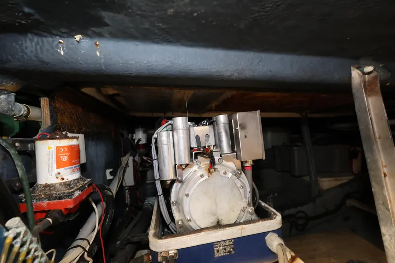 Slide: The Image of Engine room of 2007 Cranchi Mediterranee 50 HT yacht, showcasing mechanical components. - 34