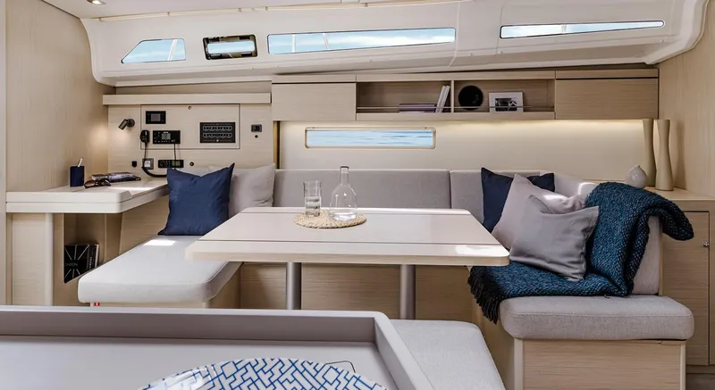Slide: The Image of Luxurious interior of 2026 Beneteau Oceanis 40.1 yacht with modern seating and elegant decor. - 4