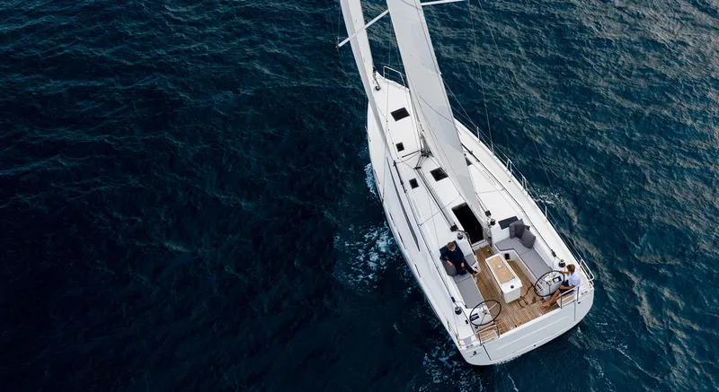 Slide: The Image of 2026 Beneteau Oceanis 40.1 sailing on open sea, aerial view. - 9