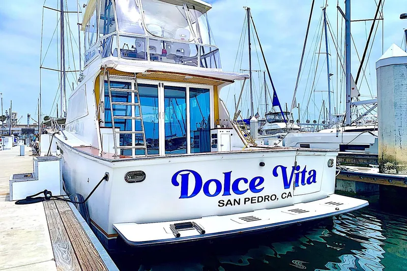 The Image of 1984 Egg Harbor 48' Flybridge yacht "Dolce Vita" docked in San Pedro marina. - 0