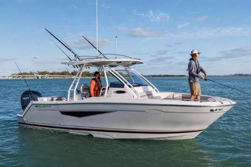 The Image of Manufacturer Provided Image: 2025 Solara S-250 CW boat with anglers fishing on calm water. - 0