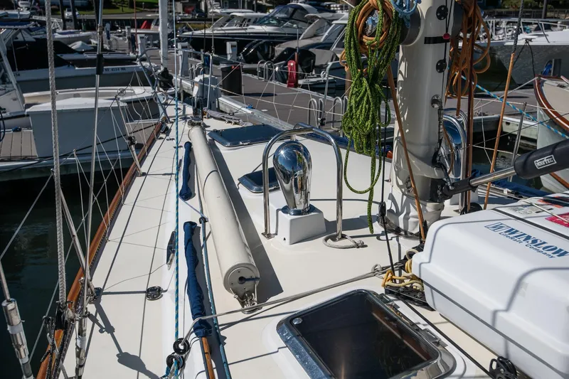 Slide: The Image of Deck view of 2007 Morris Ocean Series 45 sailboat docked at marina. - 16