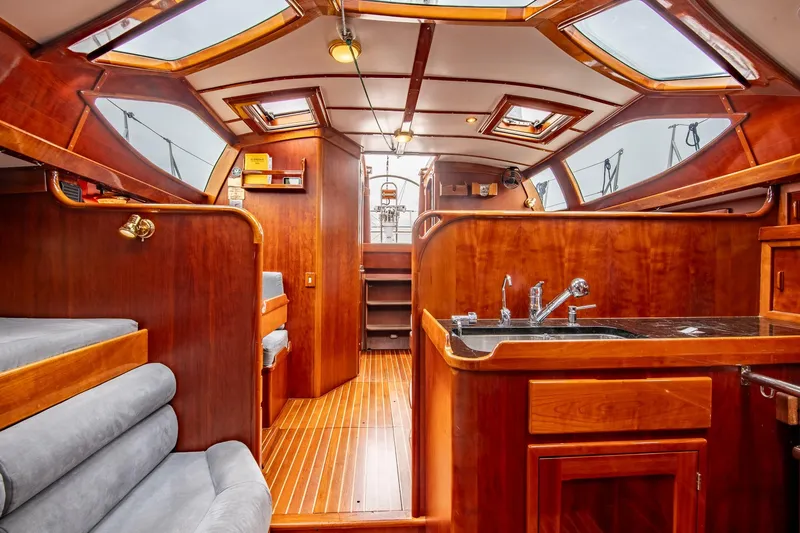 Slide: The Image of Luxurious 2007 Morris Ocean Series 45 yacht interior with wood finish and skylights. - 43