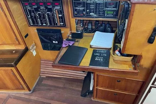 Slide: The Image of Control panel and workspace on 1992 Bruce Bingham Custom 47 Steel Hull yacht. - 14