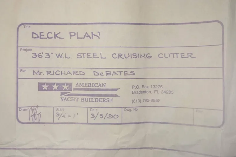 Slide: The Image of Blueprint for 36'3" steel cruising cutter by American Yacht Builders, dated 3/5/00. - 29