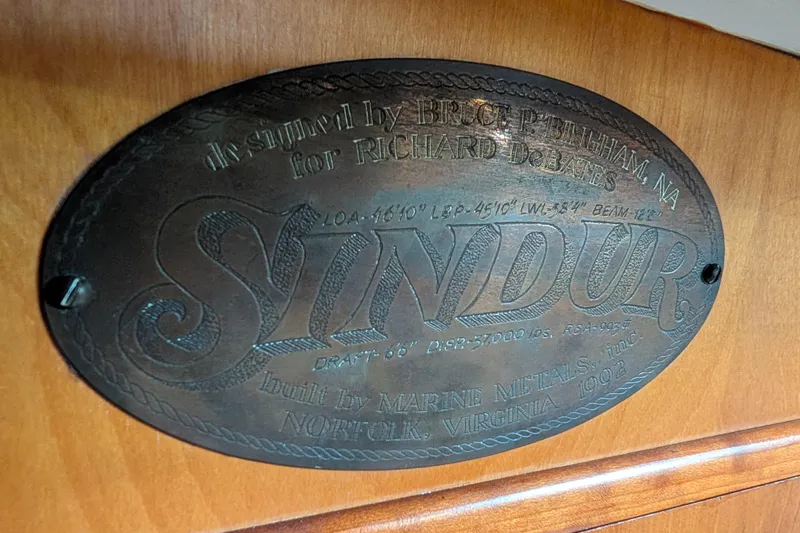 Slide: The Image of Plaque of Bruce Bingham Custom 47 Steel Hull, built 1992, Norfolk, Virginia. - 31