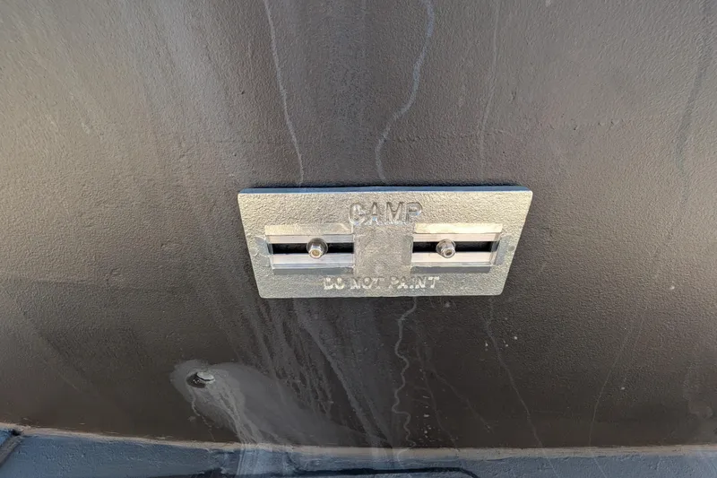 Slide: The Image of Metal plate on 1992 Bruce Bingham Custom 47 Steel Hull, marked "DO NOT PAINT." - 32