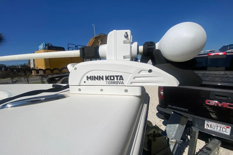 Slide: The Image of Minn Kota Terrova trolling motor on 2021 Sea Pro 248 Bay boat, sunny day. - 3