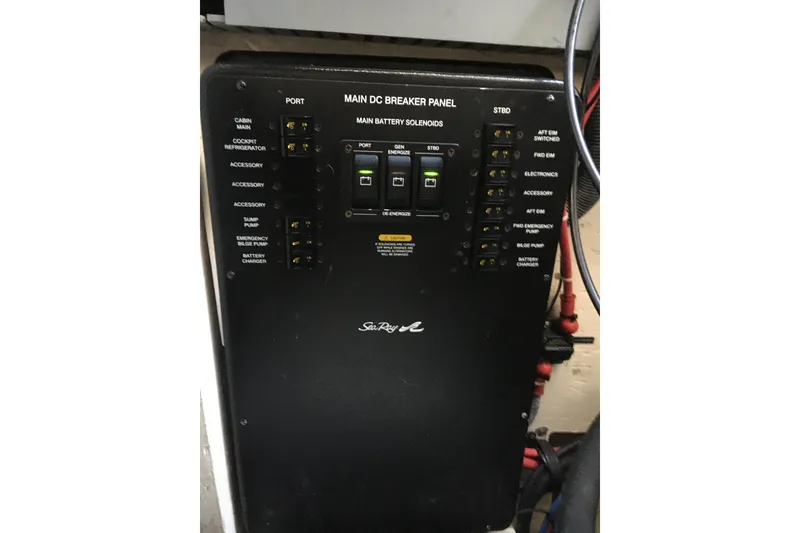 Slide: The Image of Main DC breaker panel of 2007 Sea Ray 340 Sundancer boat. - 34