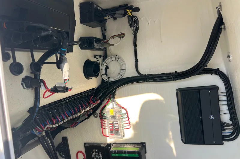 Slide: The Image of 2024 Andros Tarpon 26 boat wiring and electrical components in detailed view. - 21