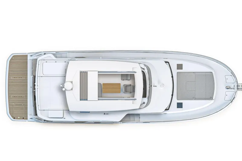 Slide: The Image of Top view of 2026 Beneteau Swift Trawler 48, showcasing sleek design and spacious deck layout. - 51