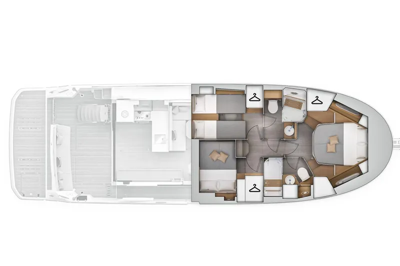 Slide: The Image of 2026 Beneteau Swift Trawler 48 interior layout with cabins and amenities. - 54