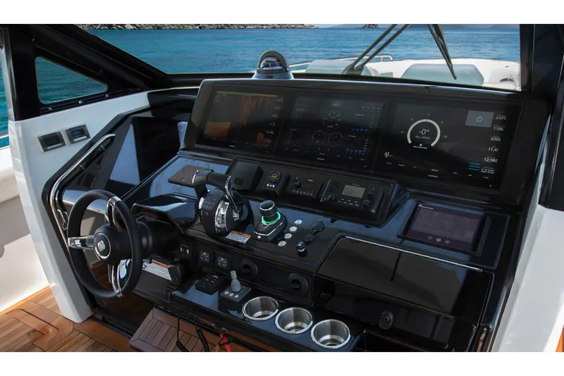 Slide: The Image of Manufacturer Provided Image: 2020 Ocean Alexander 45 Divergence Sport helm with advanced navigation controls and touchscreen displays. - 13