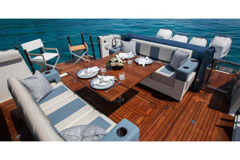 Slide: The Image of Manufacturer Provided Image: Luxurious 2020 Ocean Alexander 45 Divergence Sport yacht with elegant outdoor dining area. - 14