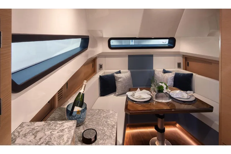 Slide: The Image of Manufacturer Provided Image: Luxurious interior of 2020 Ocean Alexander 45 Divergence Sport yacht with dining area. - 30