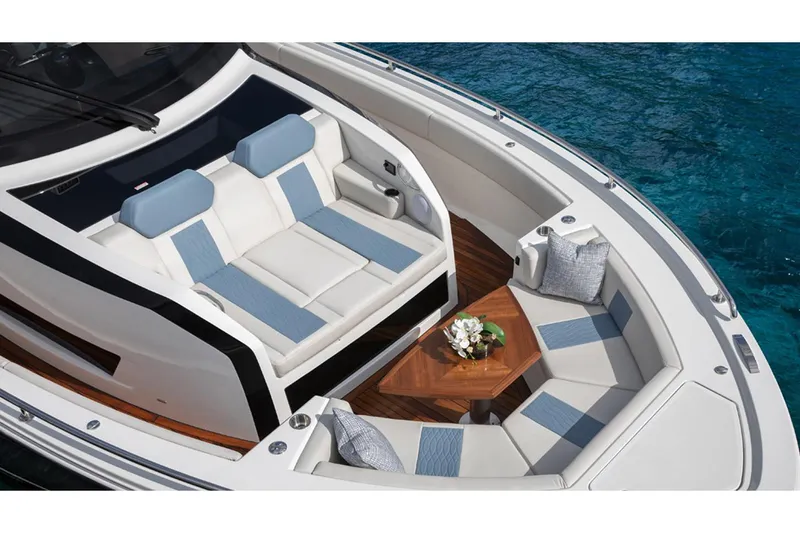 Slide: The Image of Manufacturer Provided Image: 2020 Ocean Alexander 45 Divergence Sport boat with luxurious seating and table. - 7