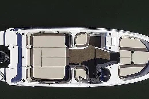 Slide: The Image of 2020 Bayliner Element E21 boat with outboard motor, rear view. - 2