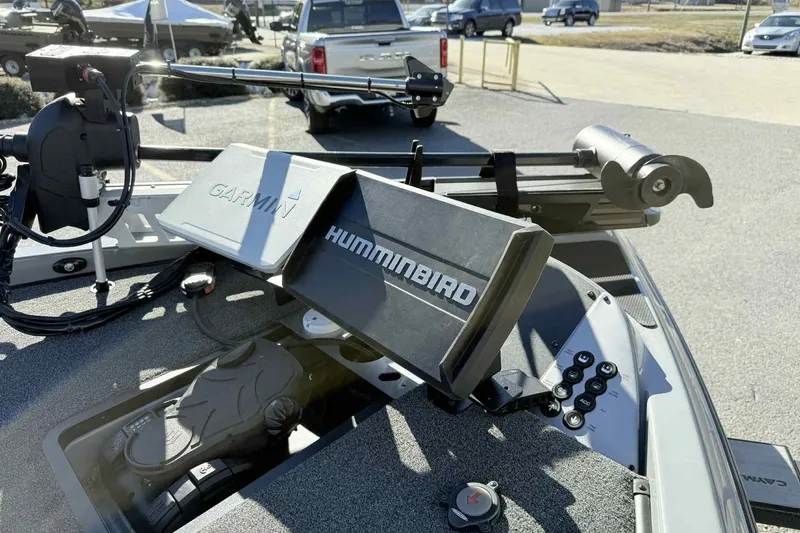 Slide: The Image of 2022 Caymas CX20PRO boat with Garmin and Humminbird electronics on deck. - 13