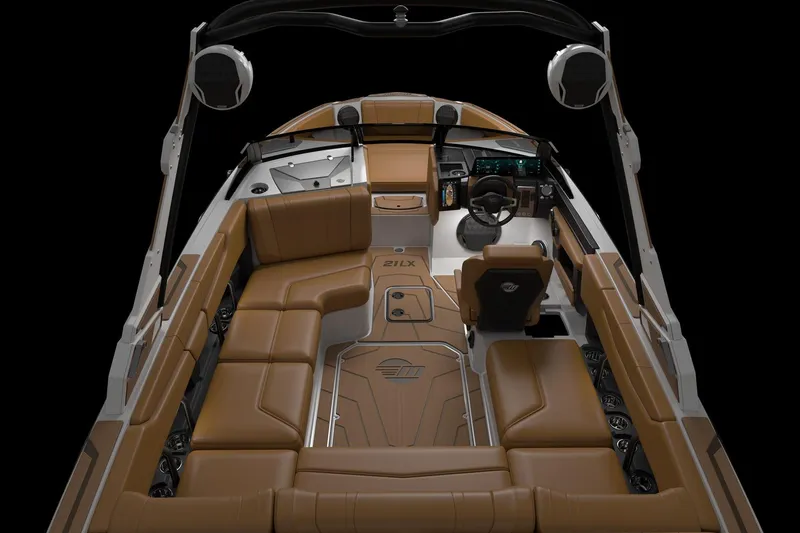 Slide: The Image of Manufacturer Provided Image: 2026 Malibu Wakesetter 21 LX interior with luxurious brown seating and modern dashboard. - 6