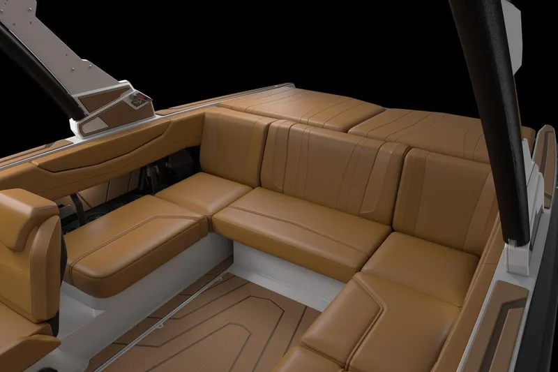 Slide: The Image of Manufacturer Provided Image: 2026 Malibu Wakesetter 21 LX interior with luxurious brown leather seating. - 7