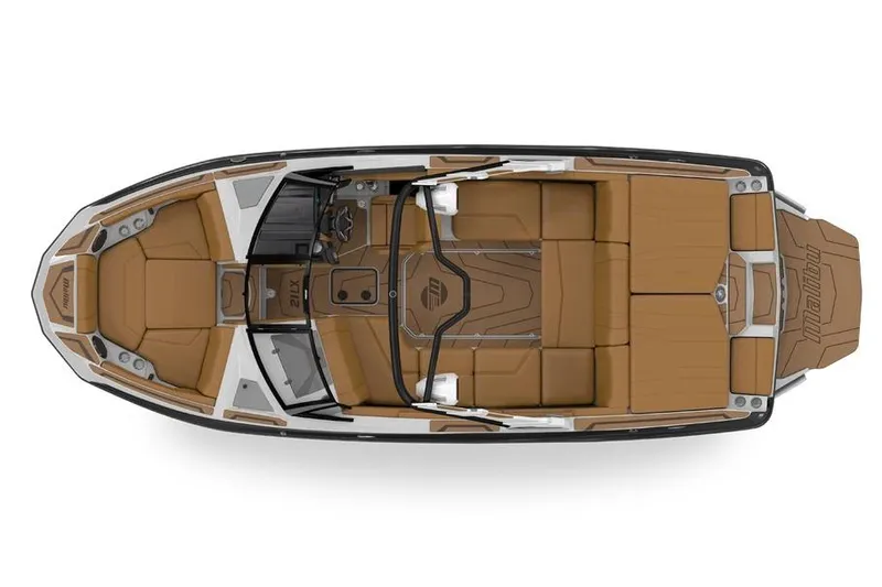Slide: The Image of Manufacturer Provided Image: 2026 Malibu Wakesetter 21 LX boat interior, top view, featuring tan seating and sleek design. - 8