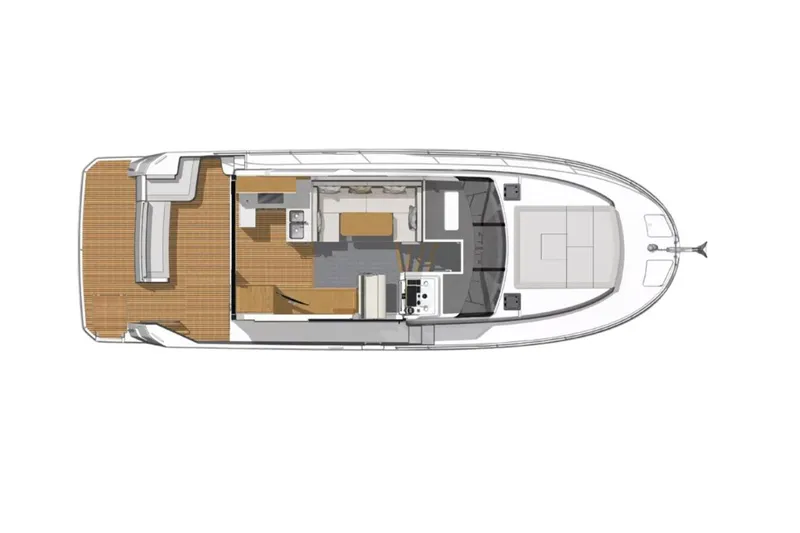 Slide: The Image of Manufacturer Provided Image: 2026 Beneteau Swift Trawler 41 Sedan top view layout, showcasing interior and deck design. - 21