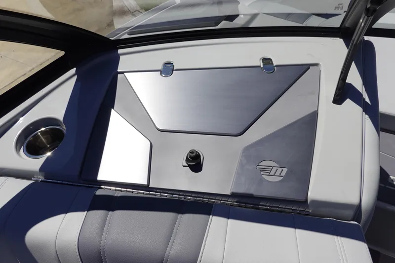 Slide: The Image of 2026 Malibu Wakesetter 22 LSV interior detail with sleek design and cup holder. - 30