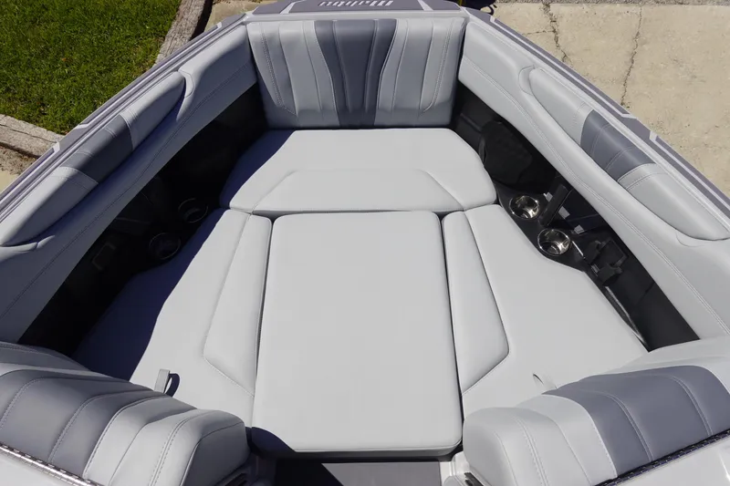 Slide: The Image of Interior of 2026 Malibu Wakesetter 22 LSV with gray upholstery. - 38