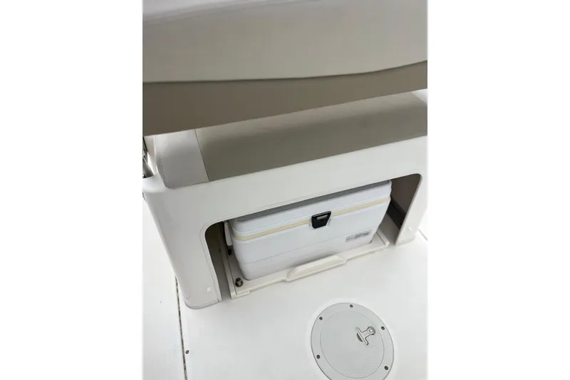 Slide: The Image of 2018 Boston Whaler 210 Dauntless boat storage compartment with cooler. - 10