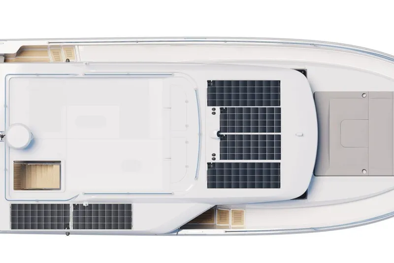 Slide: The Image of Top view of 2026 Beneteau Swift Trawler 37 Sedan with solar panels. - 22
