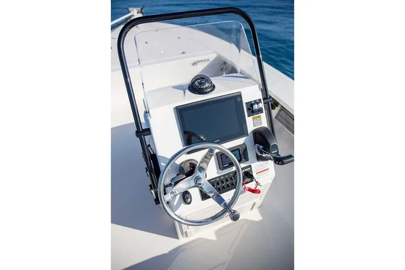 Slide: The Image of Manufacturer Provided Image: 2026 Hewes Redfisher 21 boat console with steering wheel and navigation display. - 51