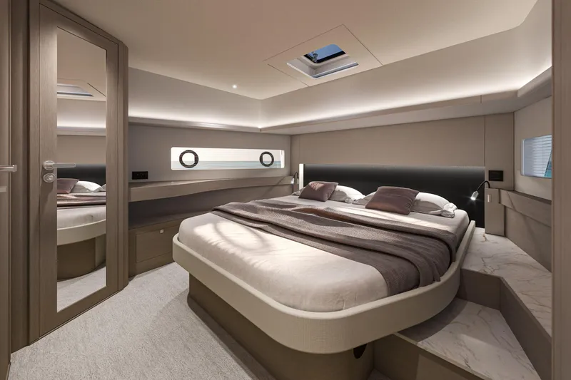 Slide: The Image of Luxurious bedroom interior of 2026 Beneteau Gran Turismo 50 yacht, featuring modern design and cozy ambiance. - 16