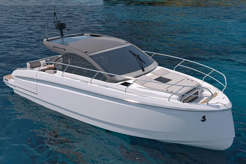 Slide: The Image of 2026 Beneteau Gran Turismo 40 yacht on clear blue water. - 32