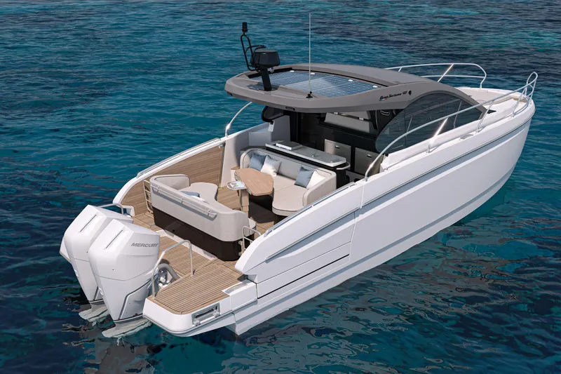 Slide: The Image of 2026 Beneteau Gran Turismo 40 yacht on clear blue water, showcasing sleek design and luxury features. - 40