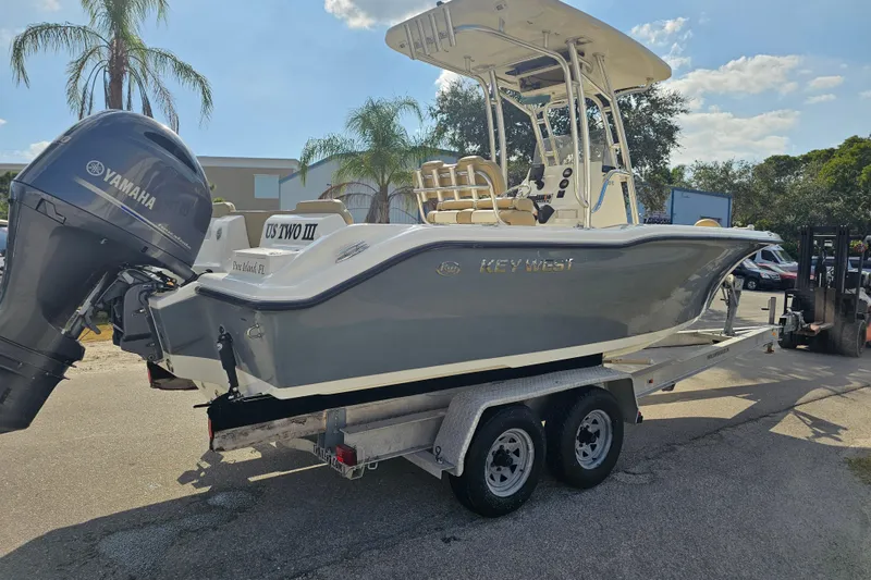 Slide: The Image of 2017 Key West 239 FS boat on trailer with Yamaha outboard motor. - 5