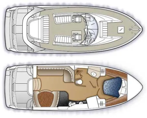 Slide: The Image of Open cabinet with shelves inside a 2006 Carver 36 Mariner boat interior. - 51