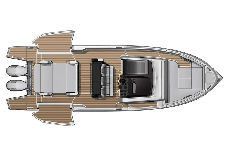 Slide: The Image of Top view of 2025 Beneteau Gran Turismo 35 yacht layout with twin engines. - 22