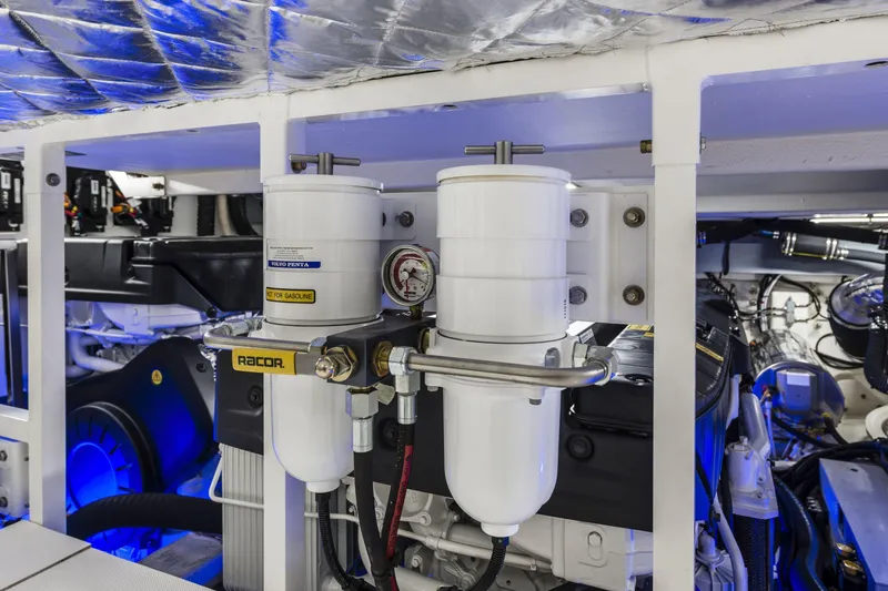 Slide: The Image of Engine room of 2026 Cranchi Settantotto 78 yacht with Racor fuel filters. - 25