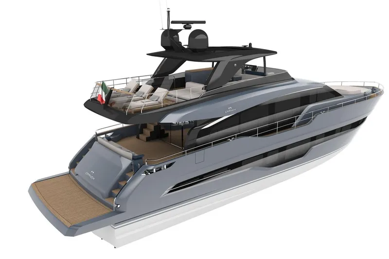 Slide: The Image of 2026 Cranchi Settantotto 78 luxury yacht with sleek design and spacious deck. - 49