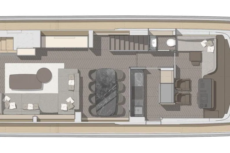 Slide: The Image of Floor plan of 2026 Cranchi Settantotto 78 yacht, featuring luxurious interior layout. - 55